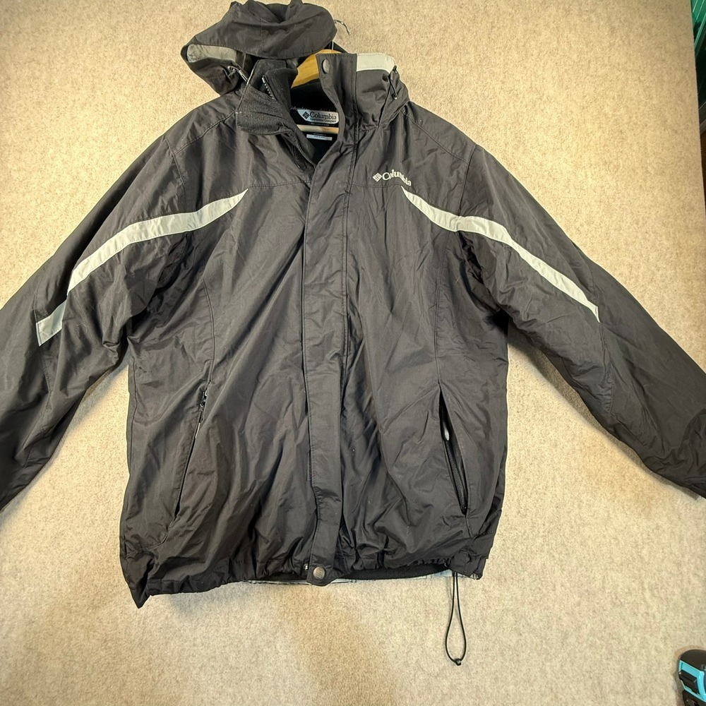 Columbia Interchange Jacket Mens Medium Black Grey Full Zip Hooded Coat